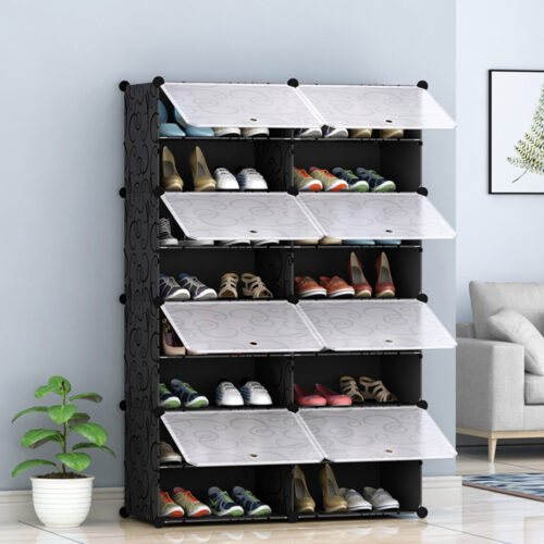 8 Tier 2 Column Shoe Rack Organizer Sneaker Storage Stackable Stand Cabinet Portable Wardrobe with Cover - Image 6