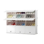 5 Tier 3 Column White Shoe Rack Organizer Sneaker Storage Stackable Stand Cabinet Portable Wardrobe with Cover