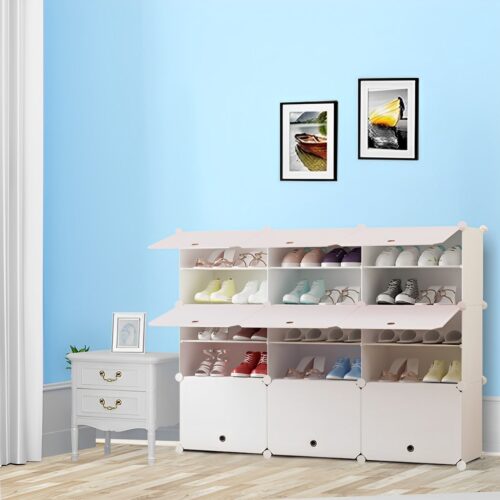 5 Tier 3 Column White Shoe Rack Organizer Sneaker Storage Stackable Stand Cabinet Portable Wardrobe with Cover - Image 4