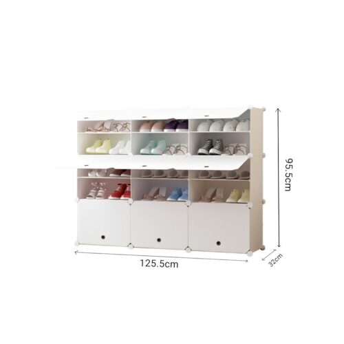5 Tier 3 Column White Shoe Rack Organizer Sneaker Storage Stackable Stand Cabinet Portable Wardrobe with Cover - Image 7