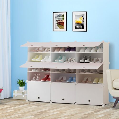 5 Tier 3 Column White Shoe Rack Organizer Sneaker Storage Stackable Stand Cabinet Portable Wardrobe with Cover - Image 8