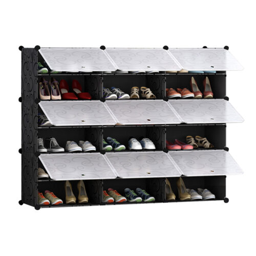 6 Tier 3 Column Shoe Rack Organizer Sneaker Storage Stackable Stand Cabinet Portable Wardrobe with Cover
