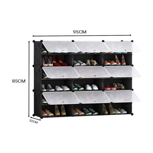 6 Tier 3 Column Shoe Rack Organizer Sneaker Storage Stackable Stand Cabinet Portable Wardrobe with Cover - Image 2