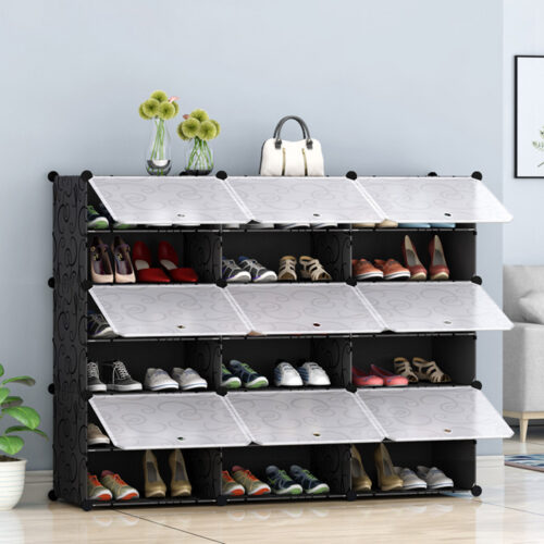 6 Tier 3 Column Shoe Rack Organizer Sneaker Storage Stackable Stand Cabinet Portable Wardrobe with Cover - Image 6
