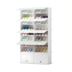 9 Tier 2 Column White Shoe Rack Organizer Sneaker Storage Stackable Stand Cabinet Portable Wardrobe with Cover