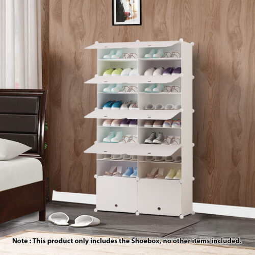 9 Tier 2 Column White Shoe Rack Organizer Sneaker Storage Stackable Stand Cabinet Portable Wardrobe with Cover - Image 2