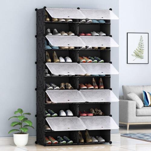 10 Tier 2 Column Shoe Rack Organizer Sneaker Storage Stackable Stand Cabinet Portable Wardrobe with Cover - Image 6