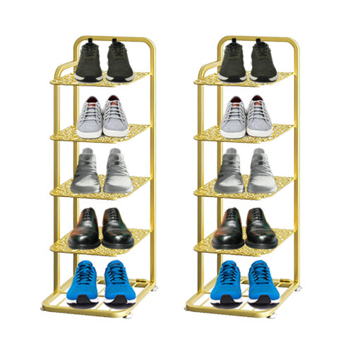 2x 5 Tier Gold Plated Metal Shoe Organizer Space Saving Portable Storage Shelf