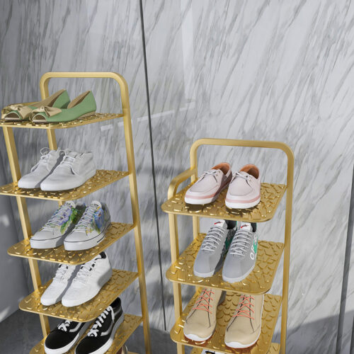 2x 5 Tier Gold Plated Metal Shoe Organizer Space Saving Portable Storage Shelf - Image 2