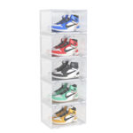 5 Tier Transparent Portable Shoe Organiser Sneaker Folding Plastic Bin Stackable Storage Box with Magnetic Door