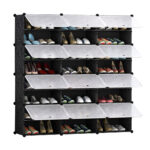 8 Tier 3 Column Shoe Rack Organizer Sneaker Storage Stackable Stand Cabinet Portable Wardrobe with Cover