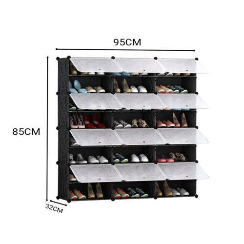 8 Tier 3 Column Shoe Rack Organizer Sneaker Storage Stackable Stand Cabinet Portable Wardrobe with Cover - Image 2