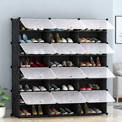 8 Tier 3 Column Shoe Rack Organizer Sneaker Storage Stackable Stand Cabinet Portable Wardrobe with Cover - Image 6