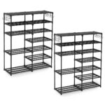 2x 12-Shelf Tier Shoe Storage Shelf Space-Saving Caddy Rack Organiser with Side Hooks Black