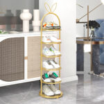2x 6 Tier Bunny Ears Shape Gold Plated Metal Shoe Organizer Space Saving Portable Storage Shelf