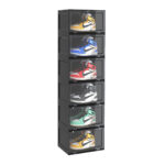 6 Tier Black Portable Shoe Organiser Sneaker Folding Plastic Bin Stackable Storage Box with Magnetic Door