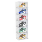 6 Tier Transparent Portable Shoe Organiser Sneaker Folding Plastic Bin Stackable Storage Box with Magnetic Door