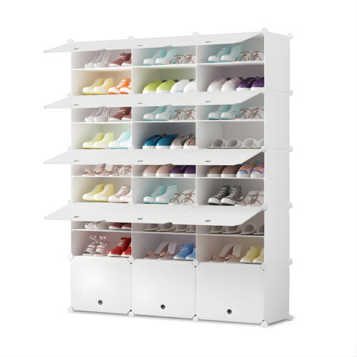 9 Tier 3 Column White Shoe Rack Organizer Sneaker Storage Stackable Stand Cabinet Portable Wardrobe with Cover