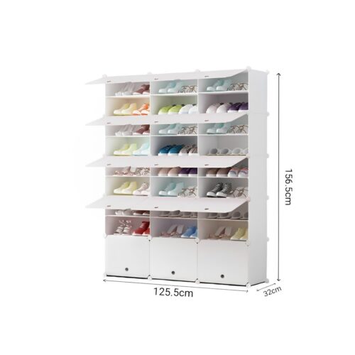 9 Tier 3 Column White Shoe Rack Organizer Sneaker Storage Stackable Stand Cabinet Portable Wardrobe with Cover - Image 7