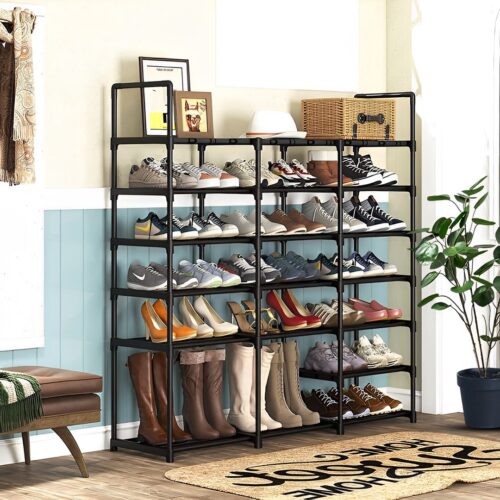 2x 19-Shelf Tier Shoe Storage Shelf Space-Saving Caddy Rack Organiser with Handle - Image 3