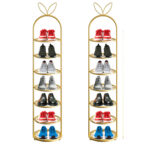 2x 7 Tier Bunny Ears Shape Gold Plated Metal Shoe Organizer Space Saving Portable Storage Shelf