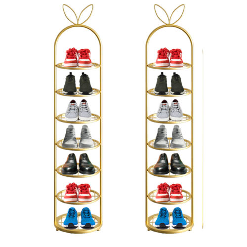 2x 7 Tier Bunny Ears Shape Gold Plated Metal Shoe Organizer Space Saving Portable Storage Shelf
