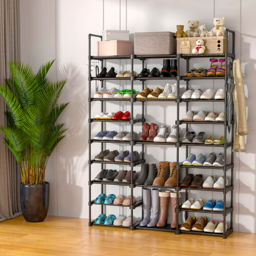 2x 21-Shelf Tier Shoe Storage Shelf Space-Saving Caddy Rack Organiser with Handle - Image 4