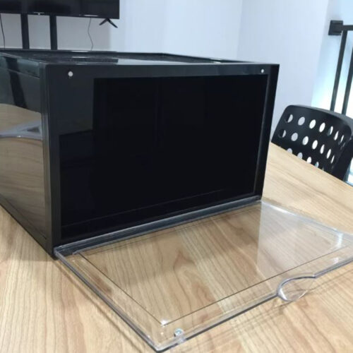 2x 4 Tier Black Portable Shoe Organiser Sneaker Folding Plastic Bin Stackable Storage Box with Magnetic Door - Image 5