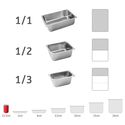 4x Gastronorm GN Pan Full Size 1/3 GN Pan 15cm Deep Stainless Steel Tray - Image 6