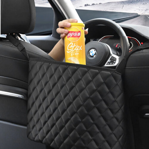Black Leather Car Storage Portable Hanging Organizer Backseat Multi-Purpose Interior Accessories Bag - Image 7