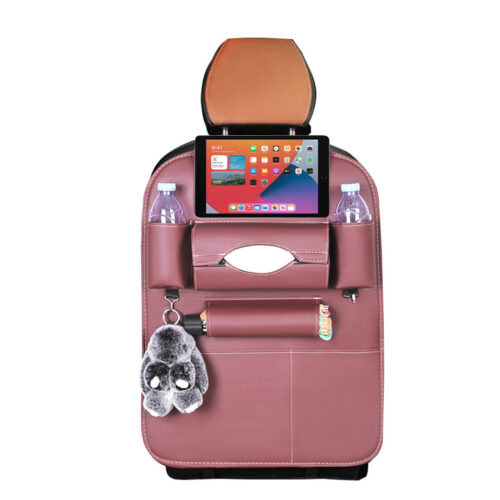 PVC Leather Car Back Seat Storage Bag Multi-Pocket Organizer Backseat iPad Mini Holder Coffee - Image 3