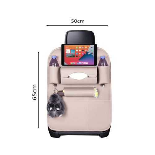 PVC Leather Car Back Seat Storage Bag Multi-Pocket Organizer Backseat iPad Mini Holder White - Image 2