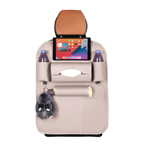 PVC Leather Car Back Seat Storage Bag Multi-Pocket Organizer Backseat iPad Mini Holder White - Image 3