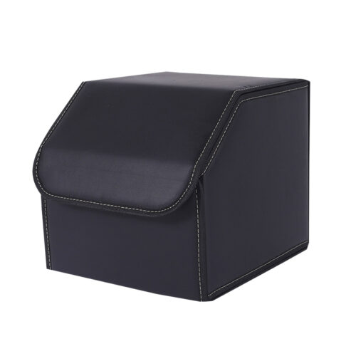 Leather Car Boot Collapsible Folding Cargo Organizer Portable Storage Box Black Small
