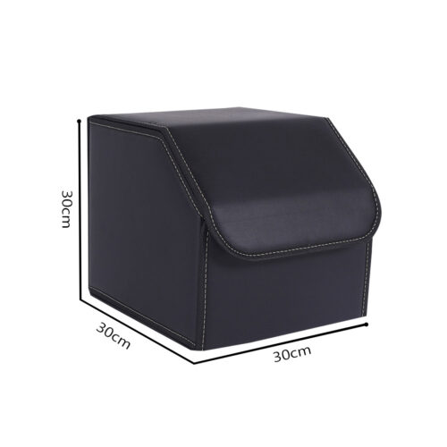 Leather Car Boot Collapsible Folding Cargo Organizer Portable Storage Box Black Small - Image 2