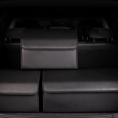 Leather Car Boot Collapsible Folding Cargo Organizer Portable Storage Box Black Small - Image 8