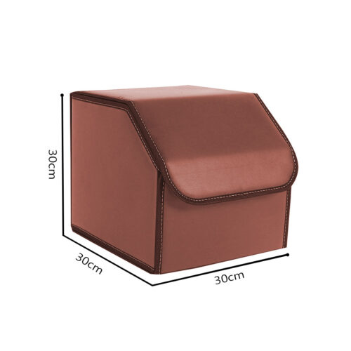 Leather Car Boot Collapsible Folding Cargo Organizer Portable Storage Box Coffee Small - Image 2