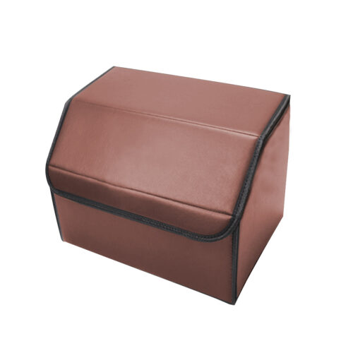 Leather Car Boot Collapsible Folding Cargo Organizer Portable Storage Box Coffee Small - Image 3