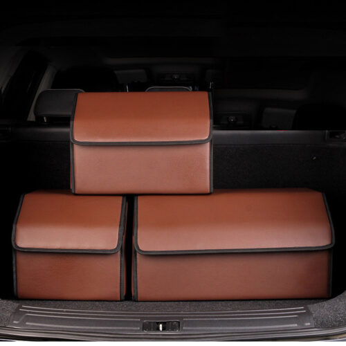 Leather Car Boot Collapsible Folding Cargo Organizer Portable Storage Box Coffee Small - Image 8