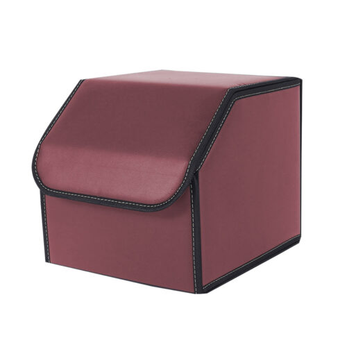 Leather Car Boot Collapsible Folding Cargo Organizer Portable Storage Box Red Small