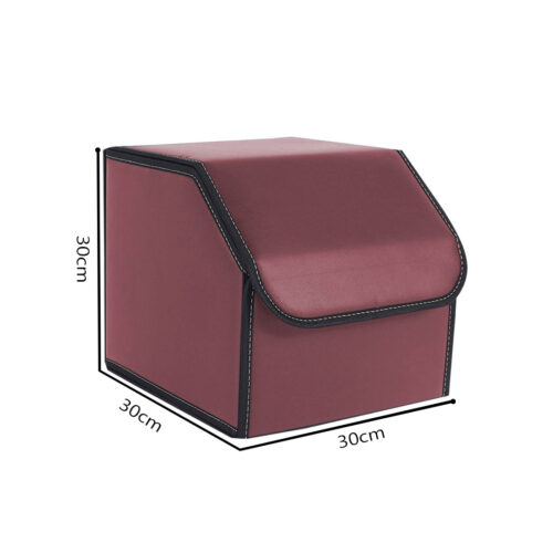 Leather Car Boot Collapsible Folding Cargo Organizer Portable Storage Box Red Small - Image 2