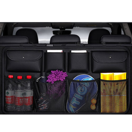 High Quality Leather Car Rear Back Seat Storage Bag Organizer Interior Accessories Black - Image 3