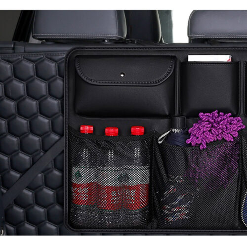 High Quality Leather Car Rear Back Seat Storage Bag Organizer Interior Accessories Black - Image 6