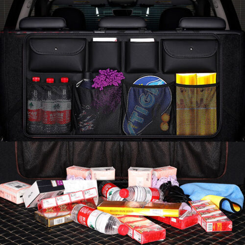 High Quality Leather Car Rear Back Seat Storage Bag Organizer Interior Accessories Black - Image 7