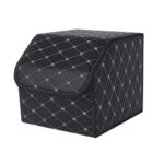 Leather Car Boot Collapsible Folding Cargo Organizer Portable Storage Box Black/Gold Stitch Small