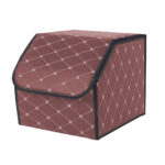 Leather Car Boot Collapsible Folding Cargo Organizer Portable Storage Box Coffee/Gold Stitch Small