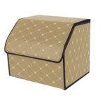 Leather Car Boot Collapsible Folding Cargo Organizer Portable Storage Box Beige/Gold Stitch Small
