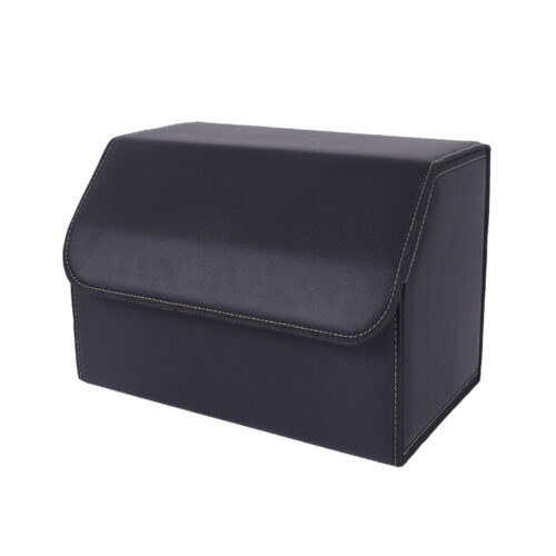 Leather Car Boot Collapsible Folding Cargo Organizer Portable Storage Box Black Medium