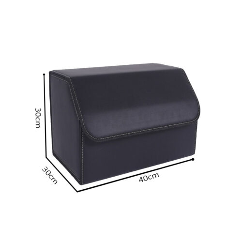 Leather Car Boot Collapsible Folding Cargo Organizer Portable Storage Box Black Medium - Image 2