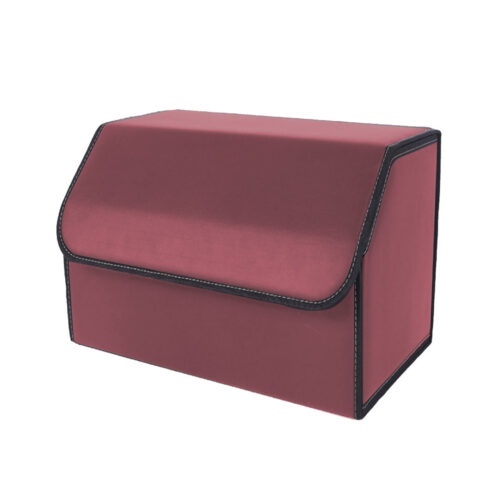 Leather Car Boot Collapsible Folding Cargo Organizer Portable Storage Box Red Medium